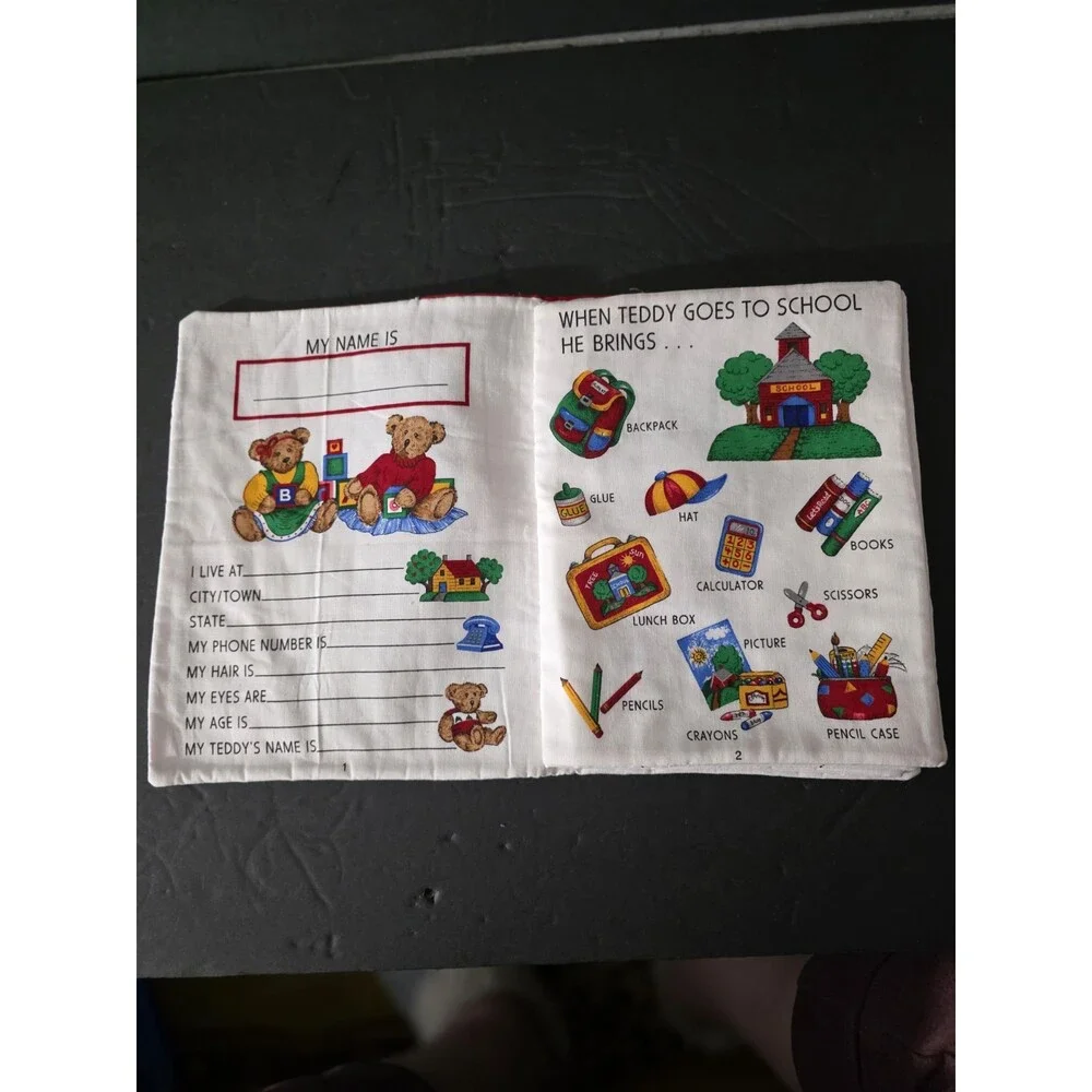 VIP CRANSTON Learning With Teddy Fabric Book Vtg 90's Baby Toy Toddler Hand Made